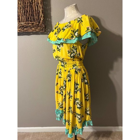 Matilda Jane Dress L Large New NWT Hooked On A Feeling Yellow Blue Off Shoulder - Picture 7 of 10